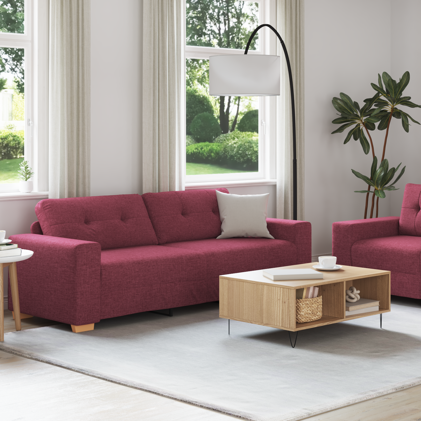 Sofa Set with Cushion 2 pcs Wine Red 221 x 78 x 80 cm Fabric